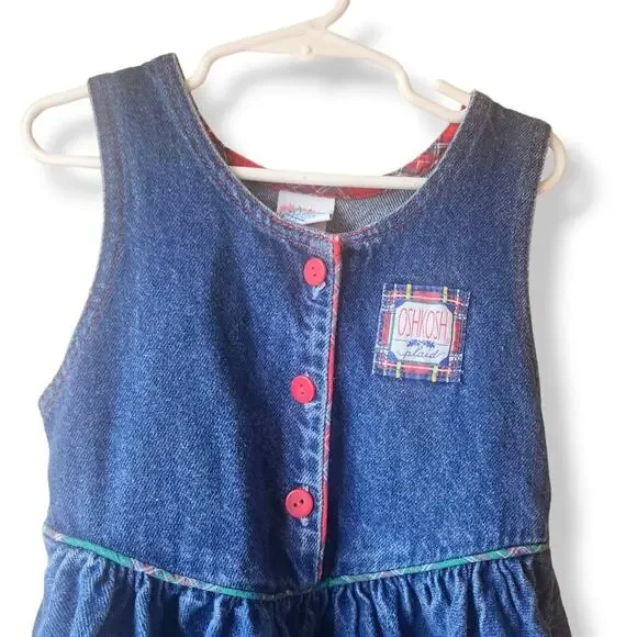 Vintage Oshkosh B'gosh Denim Dress Size 5 Made in USA Plaid Pink Label - Picture 2 of 7
